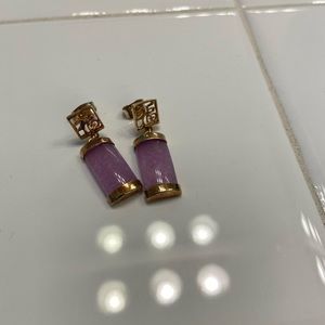 Genuine Jade Purple Good Luck Earrings 18k Vermeil
